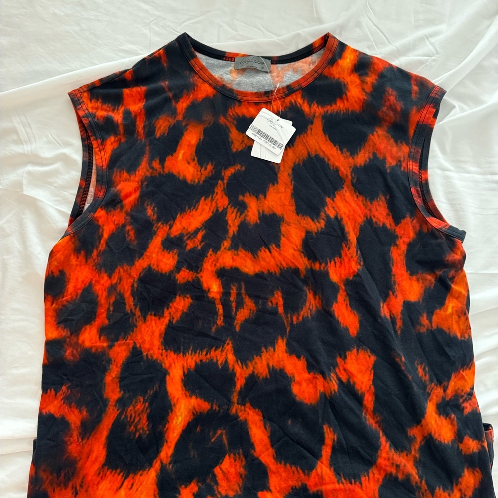 Yohji Yamamoto Sleeveless Leopard Print Top - Orange and Black